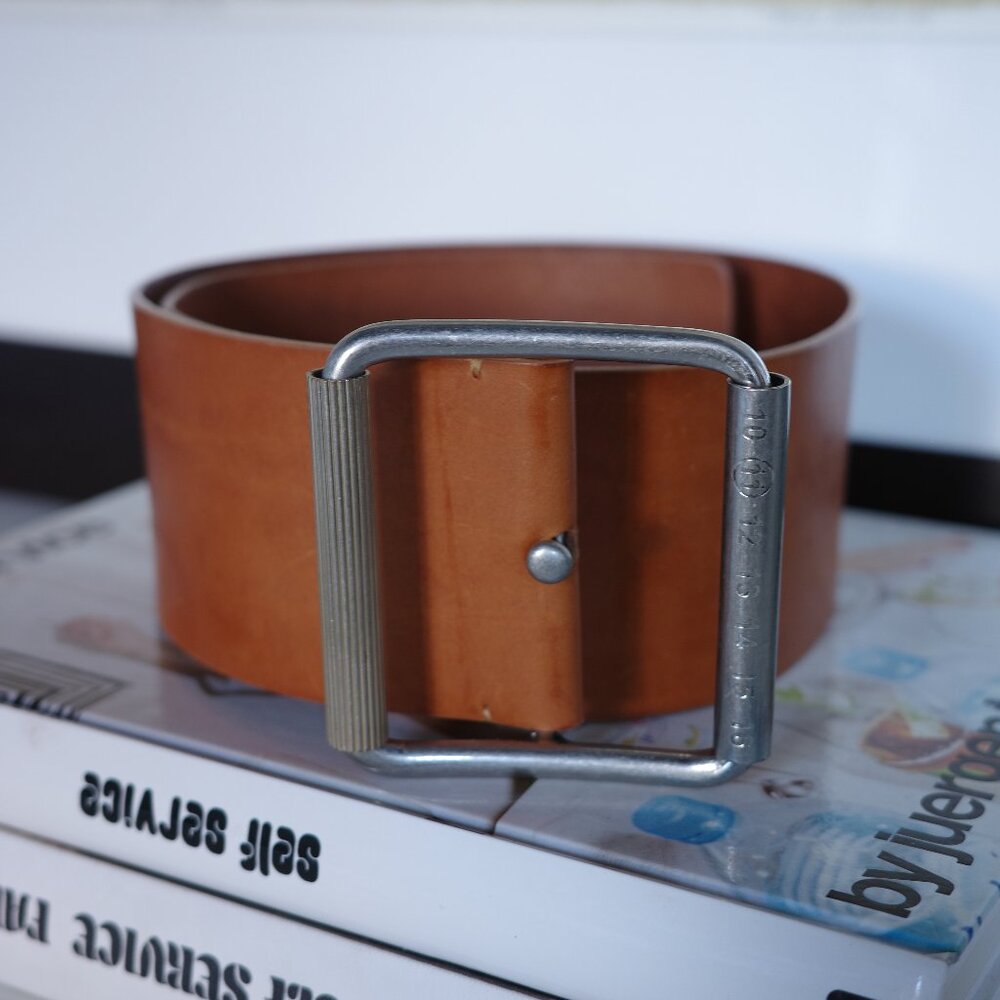Maison Margiela Oversized Leather Belt with Silver Hardware